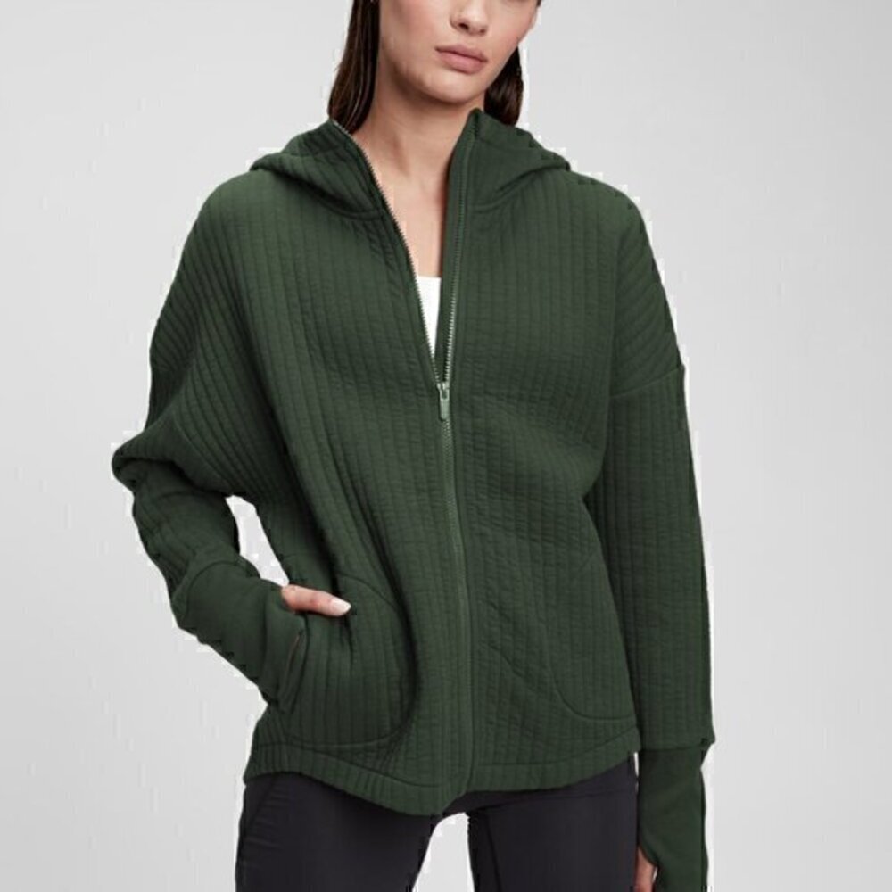 GapFit Oversized Jacquard Hoodie in Cambridge Green